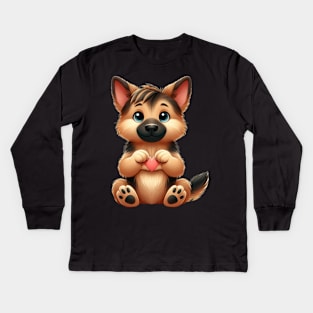 Valentine German Shepherd Dog Giving Heart Hand Sign Kids Long Sleeve T-Shirt